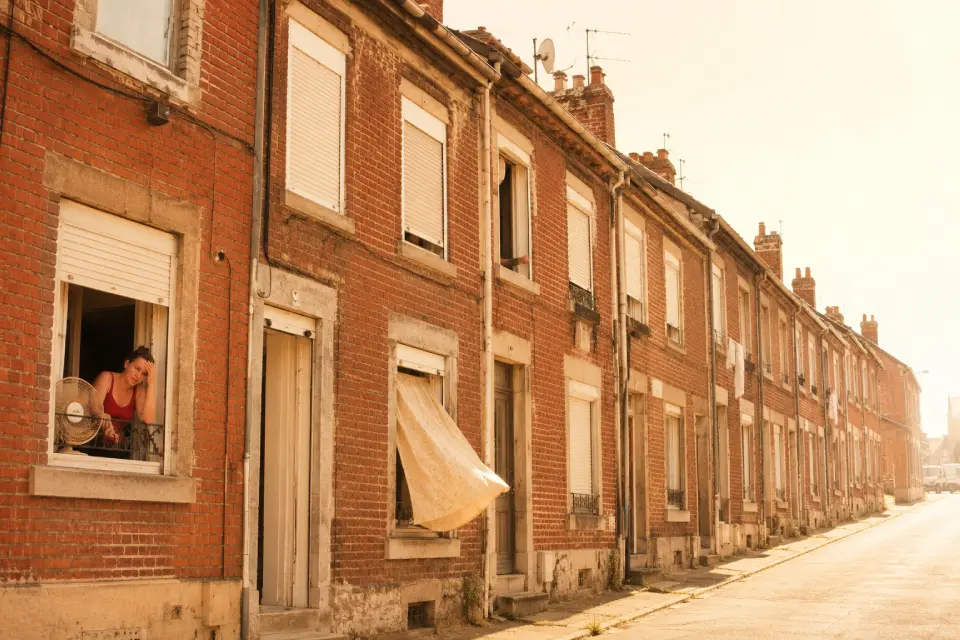 Canicule et logement en Moselle, cité minière ancienne sous forte chaleur